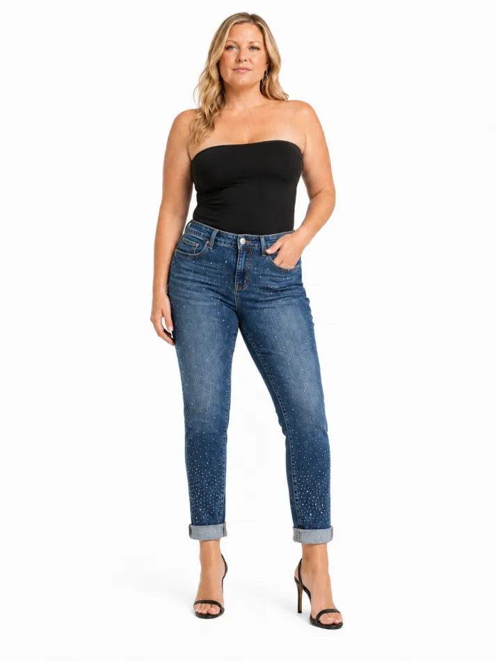 Bauchweg-Jeans mit schmaler Passform und Umschlagbund
