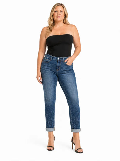 Bauchweg-Jeans mit schmaler Passform und Umschlagbund