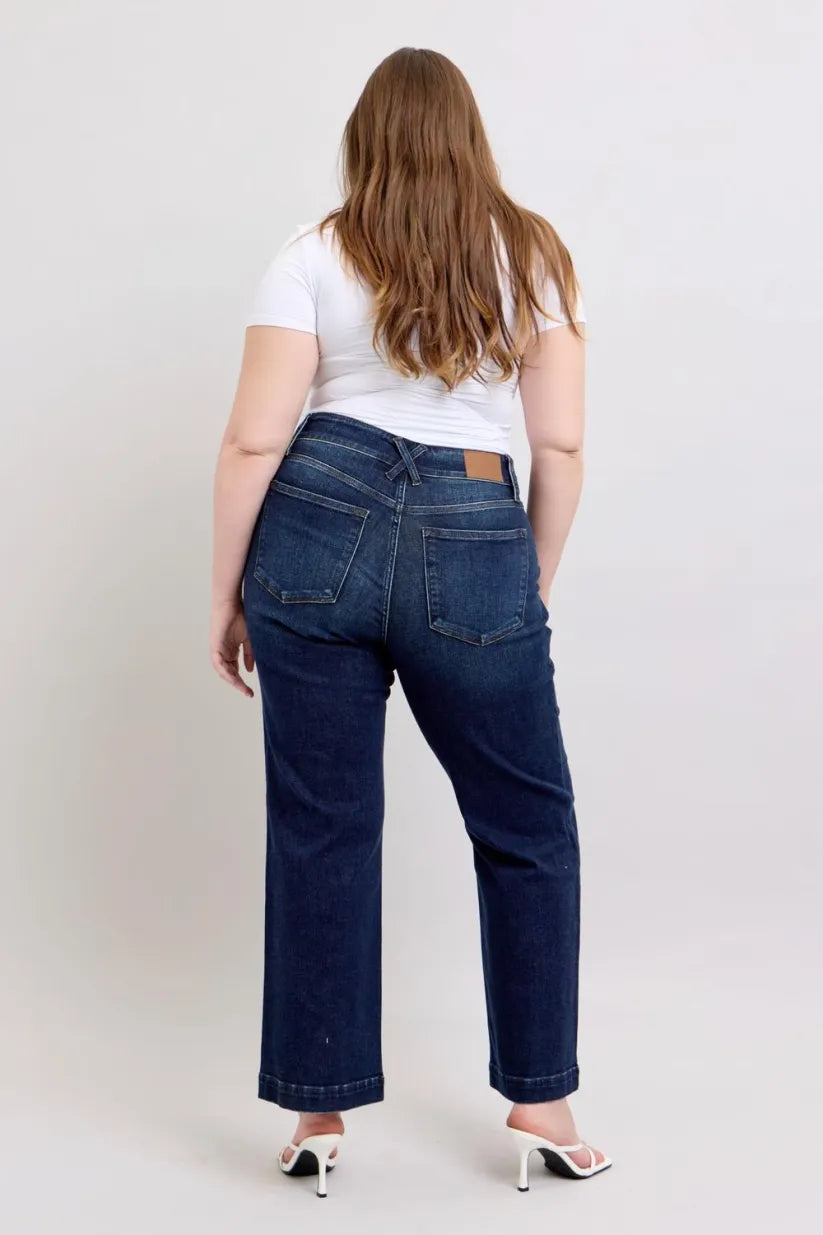 High-Waist-Jeans mit Doppelknopf und weitem Bein