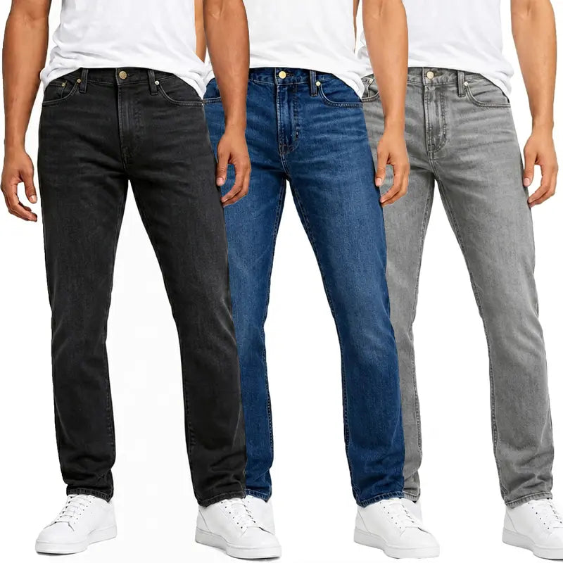 Herren Jeans 3er-Pack – Flex Stretch Slim Straight Denim mit 5 Taschen